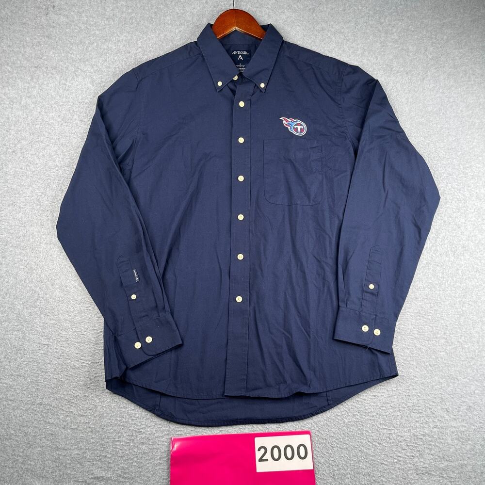 Tennessee Titans Long Sleeve Button Up Shirt Navy Blue Embroidered logo Pocket L